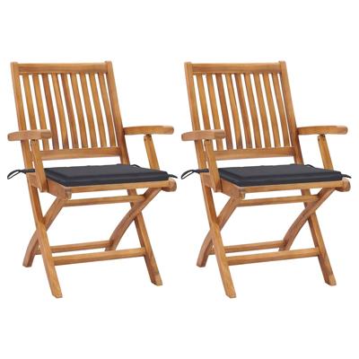 Tuinstoelen 2 st met antracietkleurige kussens massief teakhout