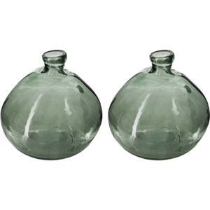 Bloemenvaas - 2x - Organische bol fles vorm - groen transparant - glas - H22 x D21 cm