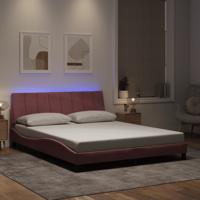 Bedframe met LED zonder matras "Hanko" fluweel roze 160x200 cm