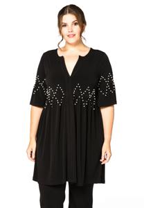 Yoek Tunic ruffled pearls | Zwart | Maat 38/40