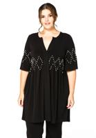 Yoek Tunic ruffled pearls | Zwart | Maat 38/40