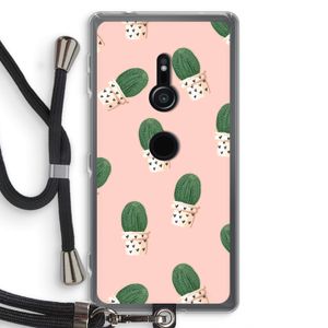 Cactusprint roze: Sony Xperia XZ2 Transparant Hoesje met koord