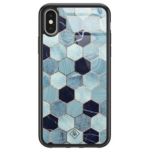 iPhone X/XS glazen hardcase - Blue cubes