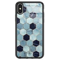 iPhone X/XS glazen hardcase - Blue cubes