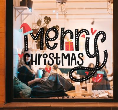 Kerst raamsticker Vrolijk kerstborduurwerk