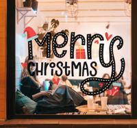 Kerst raamsticker Vrolijk kerstborduurwerk