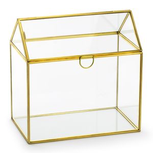 Enveloppendoos goud huisje - bruiloft - goud - glas/metaal - 13 x 21 cm   -