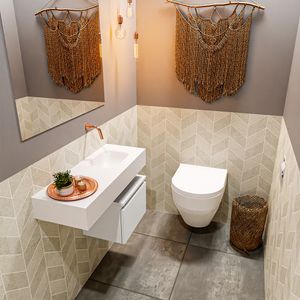 Toiletmeubel Mondiaz Andor | 80 cm | Meubelkleur Talc | Lex vrijhangend wastafel Talc Rechts | Zonder kraangat