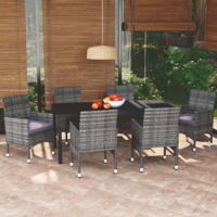 7-delige Tuinset met kussens poly rattan grijs