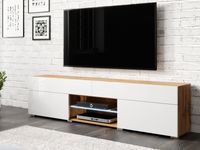 Tv-meubel CARTER 2 deuren 2 lades hoogglans wit/wotan eik zonder led - thumbnail