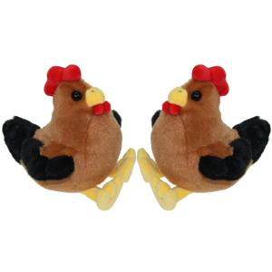 Knuffel kip/haan - Set van 2x stuks - 15 cm - pluche - knuffelkip - knuffelhaan - knuffeldier