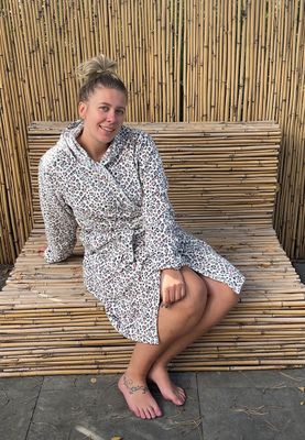 Dames badjas panter/hartjes - met capuchon -xl