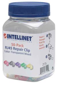 Intellinet Kabel Intellinet 50 stuks RJ45-reparatie clips voor het repareren van RJ45-modulaire stekkers verschillende kleuren 50 stuks 771450 Transparant