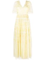 Needle & Thread robe longue Sweetheart en dentelle brodée - Jaune