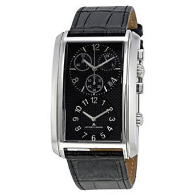 Horlogeband Jacques Lemans 1-1392 Leder Zwart 26mm