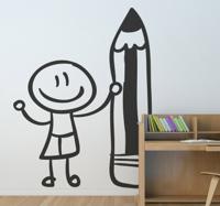 Sticker jongen met potlood