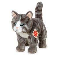 Knuffeldier kat/poes - zachte pluche stof - premium kwaliteit knuffels - grijs/wit - 20 cm