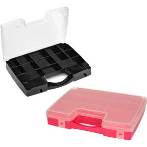 Forte Plastics - Opberg vakjes doos/Sorteerbox - 13-vaks kunststof - 27 x 20 x 3 cm - zwart/roze - Opbergbox