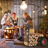 Houtkar met Slijt- en Stootvaste Rubberen Wielen Houtopslag voor Binnen en Buiten Stevig Metalen Frame Houtkar met Slijt- en Stootvaste Rubberen Wielen Houtopslag voor Binnen en Buiten Stevig Metalen Frame