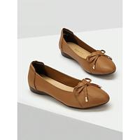 Dames Platte schoenen Buiten Kantoor Werk Strik Platte hak Elegant Zakelijk Comfortabel Premium leer Leegloper Donker Grijs Zwart Bronzen Lightinthebox - thumbnail