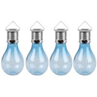 Sunnydays Solar sfeer hanglamp - 4x - tuin - lampenbol - blauw - kunststof - 15 cm