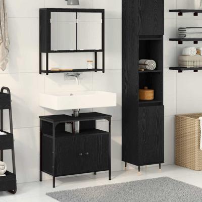 Badkamermeubelset 2 pcs Zwart 60 x 30 x 60 cm Bewerkt hout