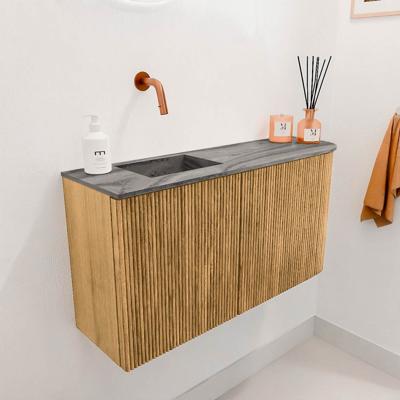 Toiletmeubel Mondiaz Joya Dlux | 81.6 cm | Meubelkleur Oak | Faye wastafel Sombra Wasbak Links | Zonder kraangat(en)