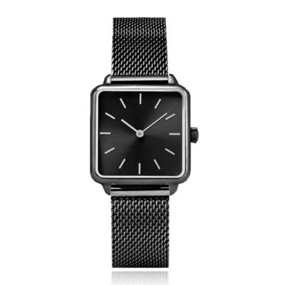 LGT JWLS Dameshorloge &apos;Square&apos; - Zwarte Meshband, Zwart Uurwerk, Zwarte Kast