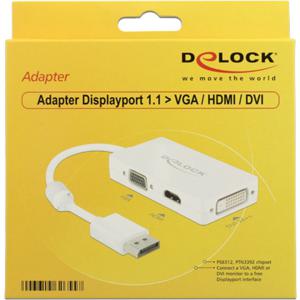 DeLOCK 0.16m DisplayPort/VGA+HDMI+DVI-D 0,16 m VGA (D-Sub)+ HDMI + DVI Wit