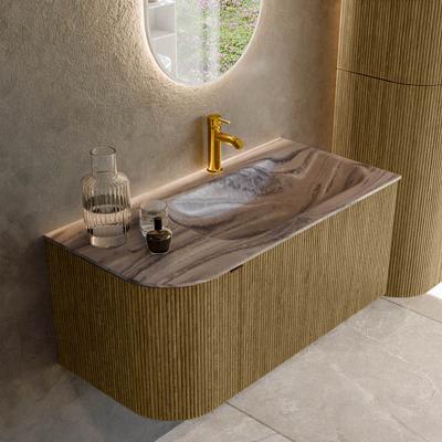 Badmeubel Mondiaz Kurve-Dlux | 95 cm | Meubelkleur Dusk | Wastafelkleur Sombra | Solid surface | Wasbak rechter zijde spoelbak | 1 kraangat
