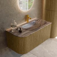 Badmeubel Mondiaz Kurve-Dlux | 95 cm | Meubelkleur Dusk | Wastafelkleur Sombra | Solid surface | Wasbak rechter zijde spoelbak | 1 kraangat