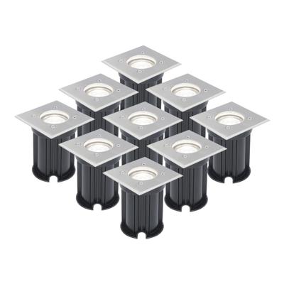 Set van 9 LED Grondspots vierkant buiten - Dimbaar - GU10 - 6000K daglicht wit - 5 Watt 400 lumen - Tuinspot - Oprit - RVS - IP65
