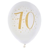 Santex verjaardag leeftijd ballonnen 70 jaar - 8x stuks - wit/goud - 23 cm - Feestartikelen   - - thumbnail