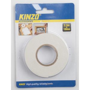 Kinzo Dubbelzijdig tape - 1x rol - 19 mm x 2,3 meter - wit