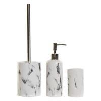 Badkamerset 3-delig - marmer look - wit steen - toiletborstel - zeel - beker - thumbnail
