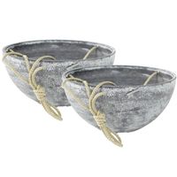 Set van 2x stuks hangende bloempot/plantenpot schalen van gerecycled kunststof betongrijs D35 en H17 - Plantenpotten