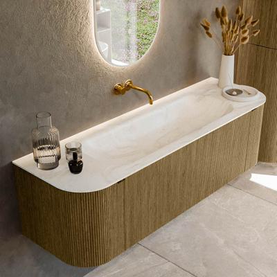 Badmeubel Mondiaz Kurve-Dlux | 150 cm cm | Meubelkleur Dusk | Wastafelkleur Ostra | Solid surface | Wasbak midden spoelbak | Zonder kraangat(en)