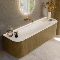 Badmeubel Mondiaz Kurve-Dlux | 150 cm cm | Meubelkleur Dusk | Wastafelkleur Ostra | Solid surface | Wasbak midden spoelbak | Zonder kraangat(en)