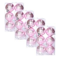 Cosy & Trendy cirkel motief kerstballen - 24x - roze - Dia 6 cm - kunststof