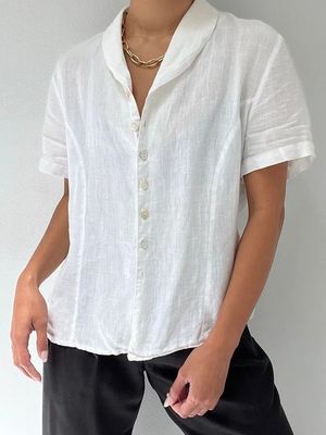 Cotton And Linen Plain Casual Blouse