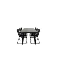 Paola tuinmeubelset tafel 100x200cm en 6 stoel stapelS Lindos zwart, naturel. - thumbnail