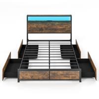 Tweepersoonsbedframe met LED Platformbed & Lades Geluidsloos Bedframe Rustiek Bruin