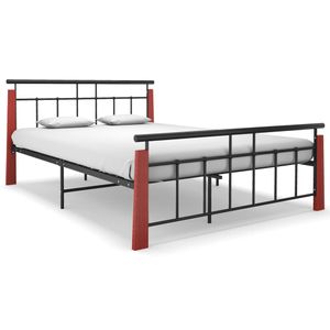 Bedframe metaal en massief eikenhout 140x200 cm