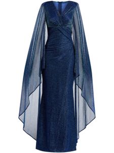 Talbot Runhof robe cape longue à détail noué - Bleu