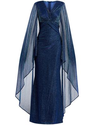 Talbot Runhof robe cape longue à détail noué - Bleu
