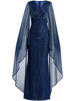 Talbot Runhof robe cape longue à détail noué - Bleu