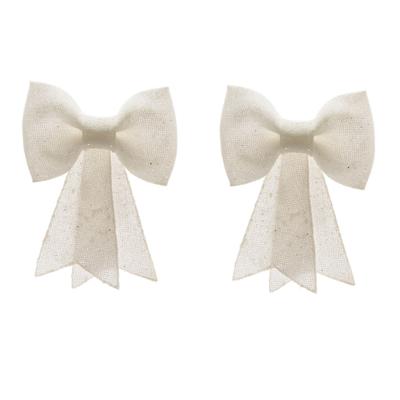 8x stuks decoris strik - wit met glitter pailletten - 14 cm - kerststrik/kerststrikken - kerstversie