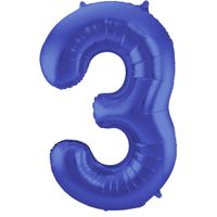 Folie ballon van cijfer 3 in het blauw 86 cm   - - thumbnail