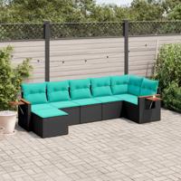 7-delige Loungeset met kussens poly rattan zwart