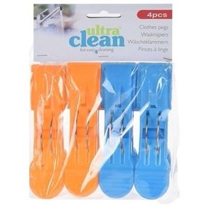 8x Oranje en blauwe strandlaken knijpers 13cm - Handdoekknijpers